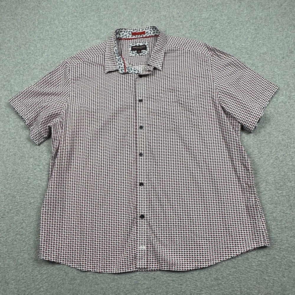 Johnston Murphy White Fish Print Shirt Mens XXL Short Sleeve Button Down Preppy